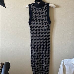 Retrofete Black & Cream rhinestones Houndstooth Knit Maxi Dress